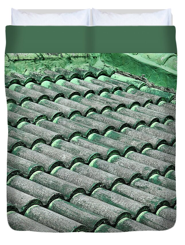 Asia Duvet Cover featuring the digital art Old Roof Tiles by David Desautel