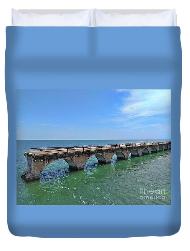 Florida Duvet Cover featuring the photograph Old Seven Mile Bridge The Other Part by Claudia Zahnd-Prezioso