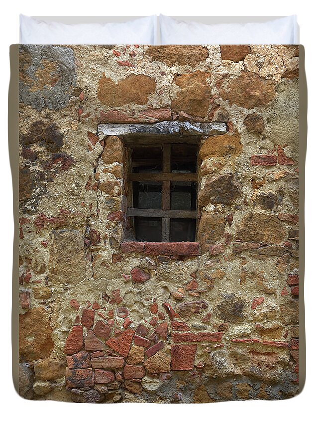Background Duvet Cover featuring the photograph Old Stone And Brick Wall With Window by Mikhail Kokhanchikov