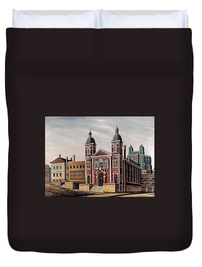 Architectural Landscape Duvet Cover featuring the painting Old St.Patrick's Church - 1876 - KC, MO by George Lightfoot