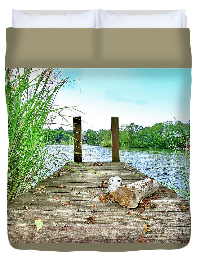Simming Dock Smith Mountain Lake Duvet Cover featuring the photograph Old Swimming Doc Smith Mountain Lake by The James Roney Collection