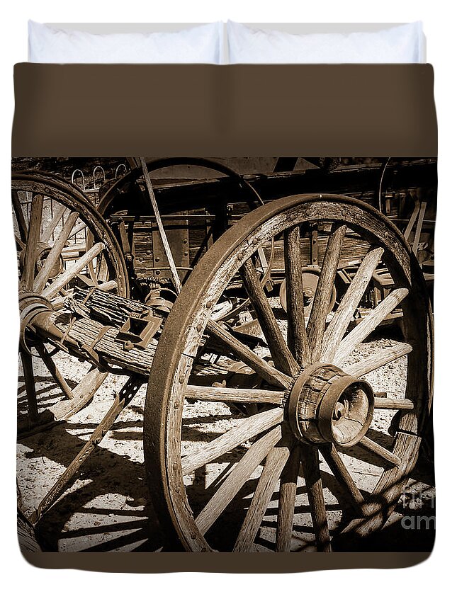 Tortilla-flats Duvet Cover featuring the digital art Old West Wagon Wheels by Kirt Tisdale