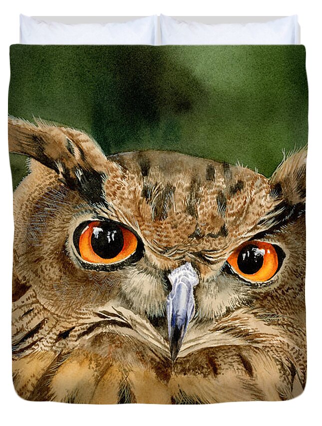 Owl Duvet Cover featuring the painting Old Wise Owl by Espero Art