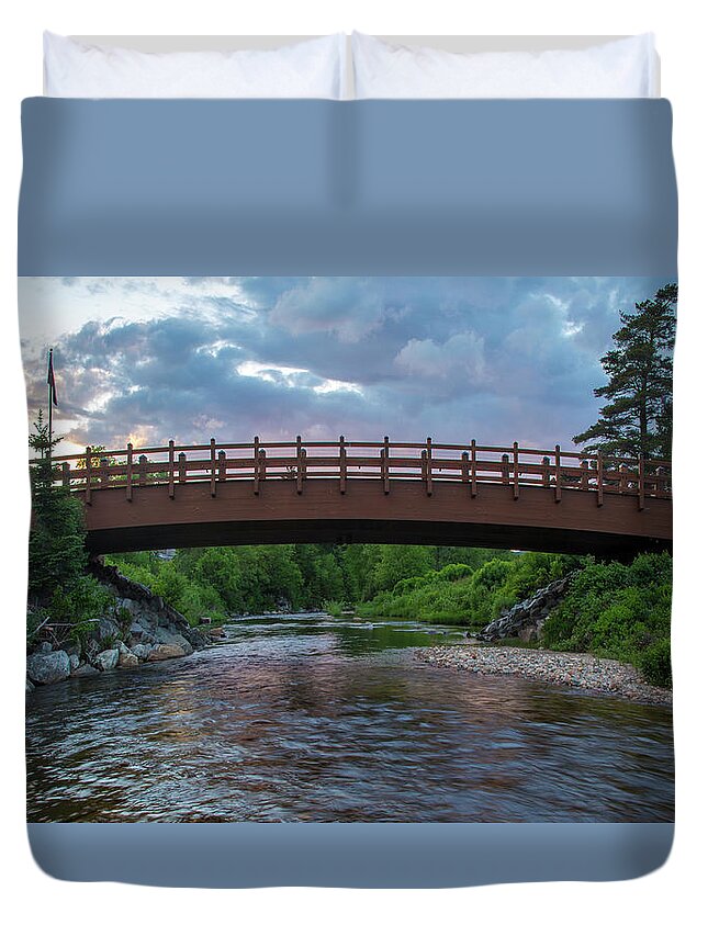 River Duvet Cover featuring the photograph Omni Bridge Sunset by White Mountain Images