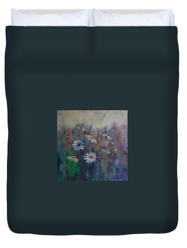Landscape Duvet Cover featuring the painting On a Bed of Daisies by Sheila Romard