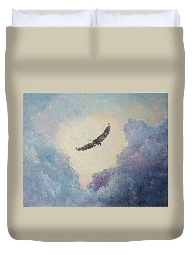 Eagles Duvet Cover featuring the painting On Eagles' Wings by ML McCormick
