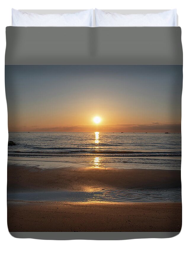 The Duvet Cover featuring the photograph On the Bay at Sunset - Town Bank New Jersey by Bill Cannon