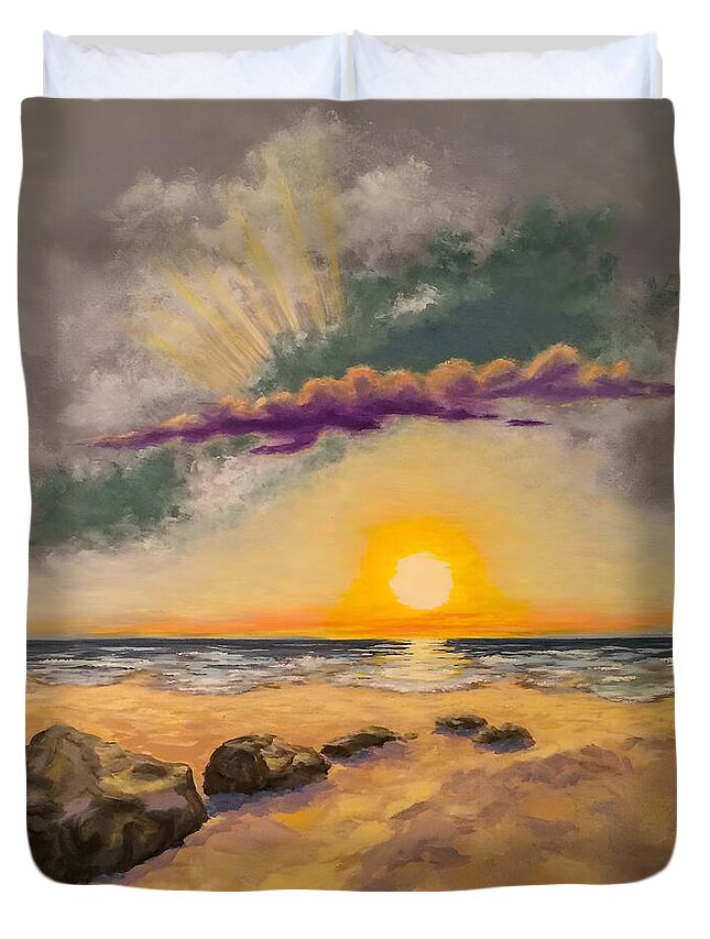 Oil Painting Duvet Cover featuring the painting On the Beach by Sherrell Rodgers