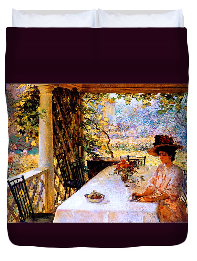 Chadwick Duvet Cover featuring the painting On the Porch 1908 by William H Chadwick