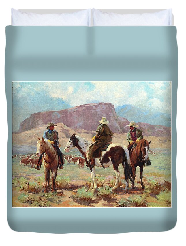 Western Art Duvet Cover featuring the painting On The Range by Carolyne Hawley