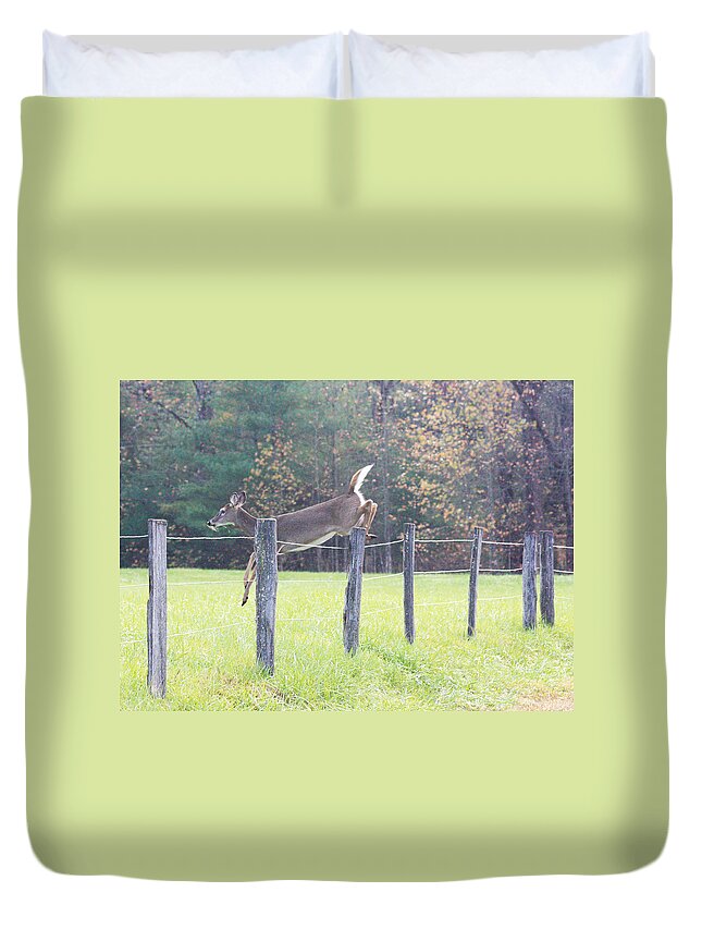 Deer Duvet Cover featuring the photograph On the Run by Ed Stokes