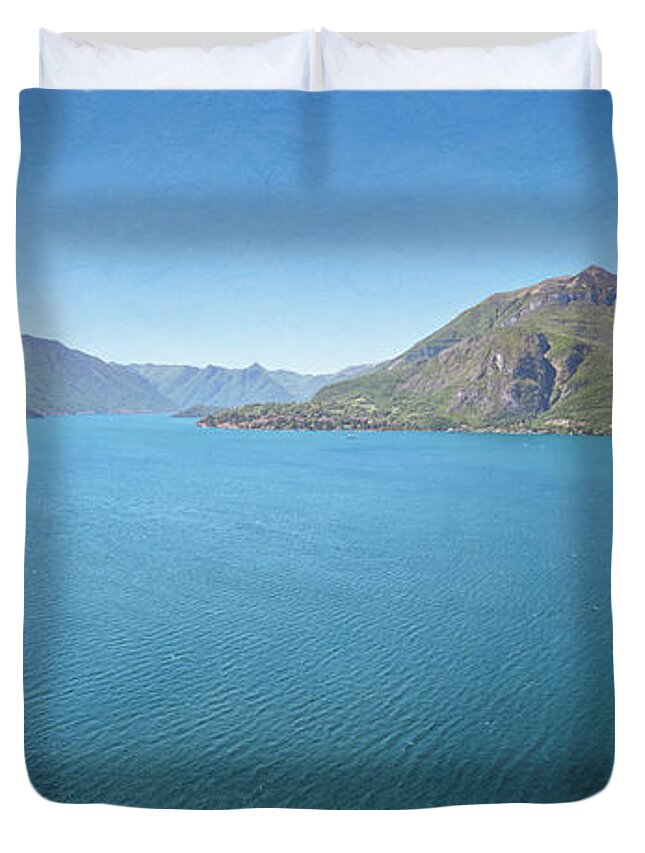 Lake Como Duvet Cover featuring the photograph On the Trail from Varenna to Bellano Lake Como Italy by Joan Carroll