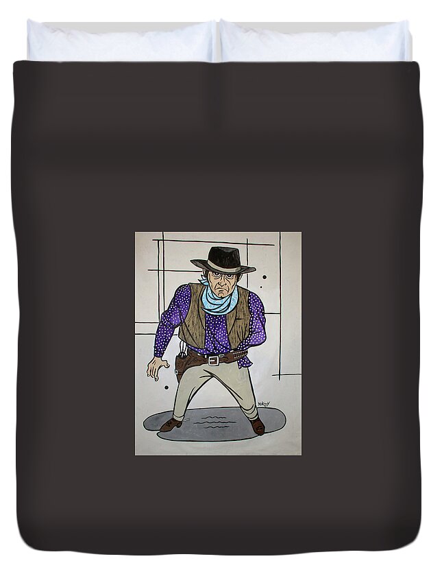 Western Duvet Cover featuring the drawing One-Arm Gun by Phil Mckenney