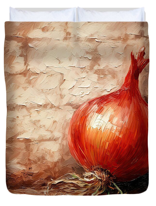 Onion Duvet Cover featuring the digital art Onions Kitchen Art by Lourry Legarde