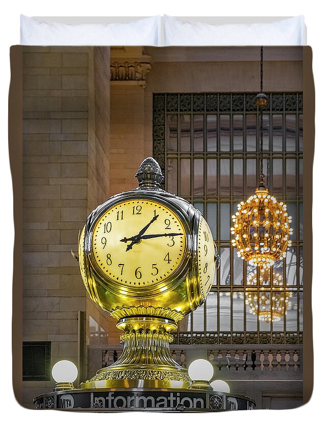 Grand Central Terminal Duvet Cover featuring the photograph Opal Clock Grand Central Terminal by Susan Candelario