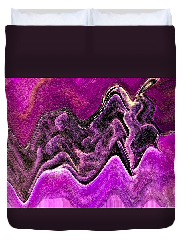 Abstract Duvet Cover featuring the digital art Open Oyster Abstract - Purple by Ronald Mills
