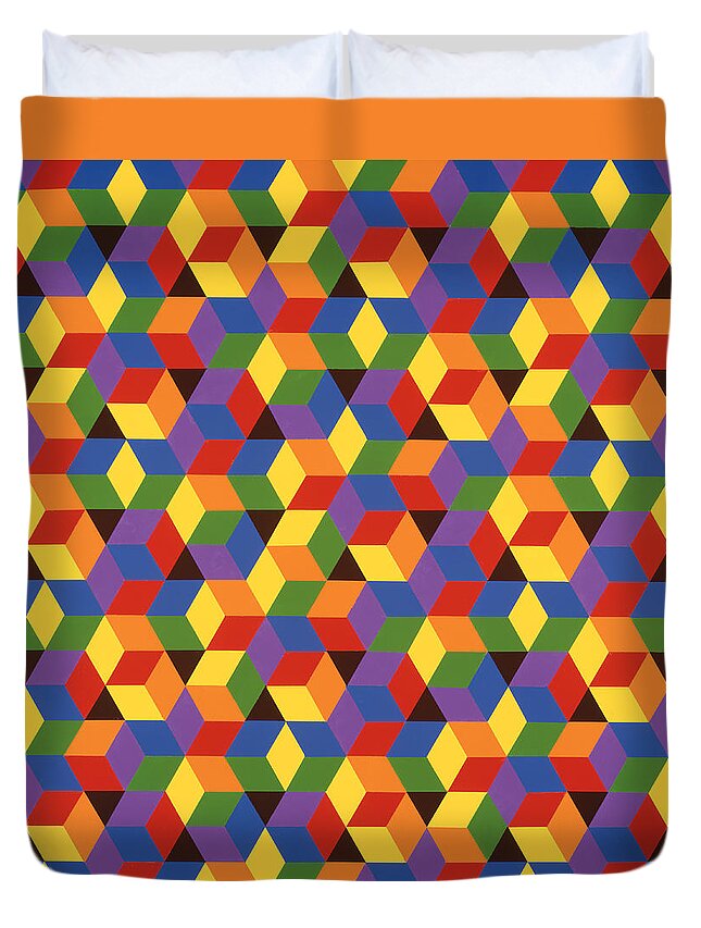 Abstract Duvet Cover featuring the painting Open Hexagonal Lattice I with Square Cropping by Janet Hansen