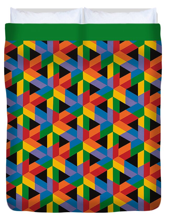 Abstract Duvet Cover featuring the painting Open Hexagonal Lattice II with Square Cropping by Janet Hansen
