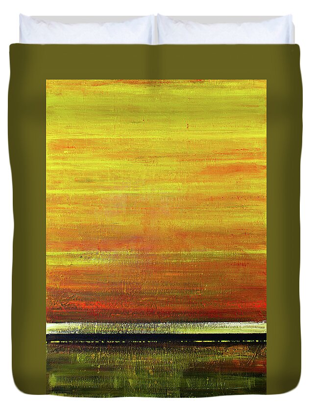 Derek Kaplan Duvet Cover featuring the painting Opt.31.19 'Waiting For The Sun To Rise' by Derek Kaplan