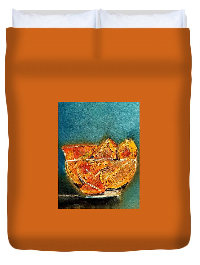 Oranges Duvet Cover featuring the painting Orange A Delish by Lisa Kaiser