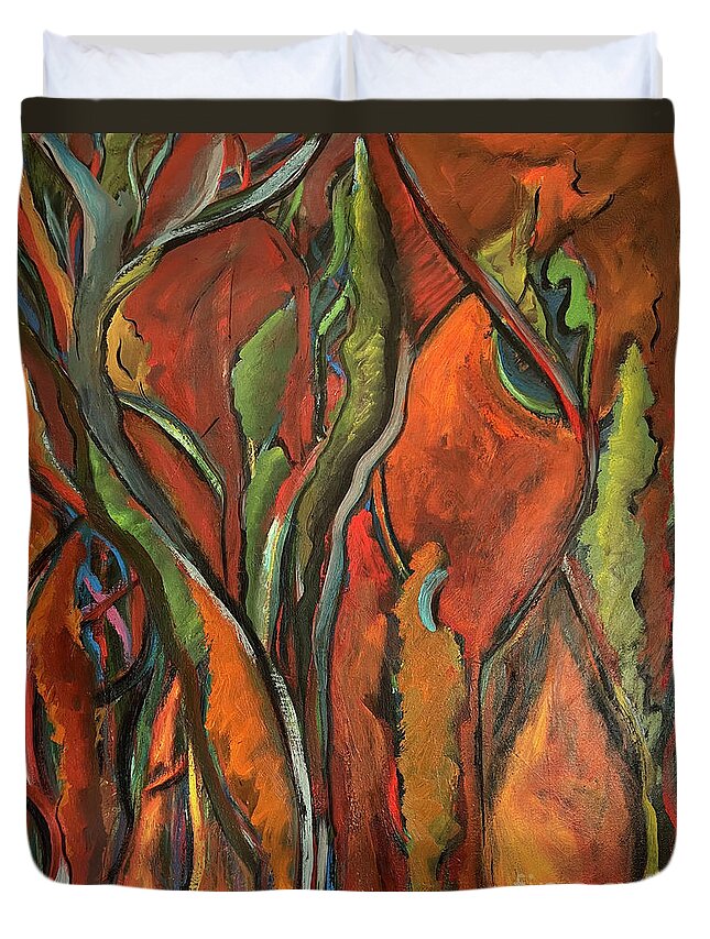 Katt Yanda Duvet Cover featuring the painting Orange Abstract by Katt Yanda