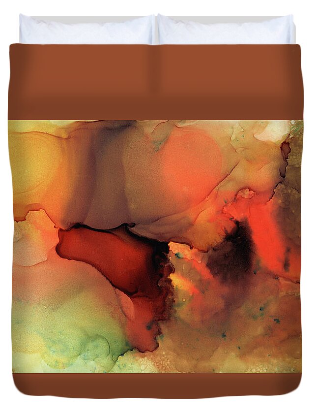 Abstract Duvet Cover featuring the painting Orange Brown Abstract 59 by Lucie Dumas