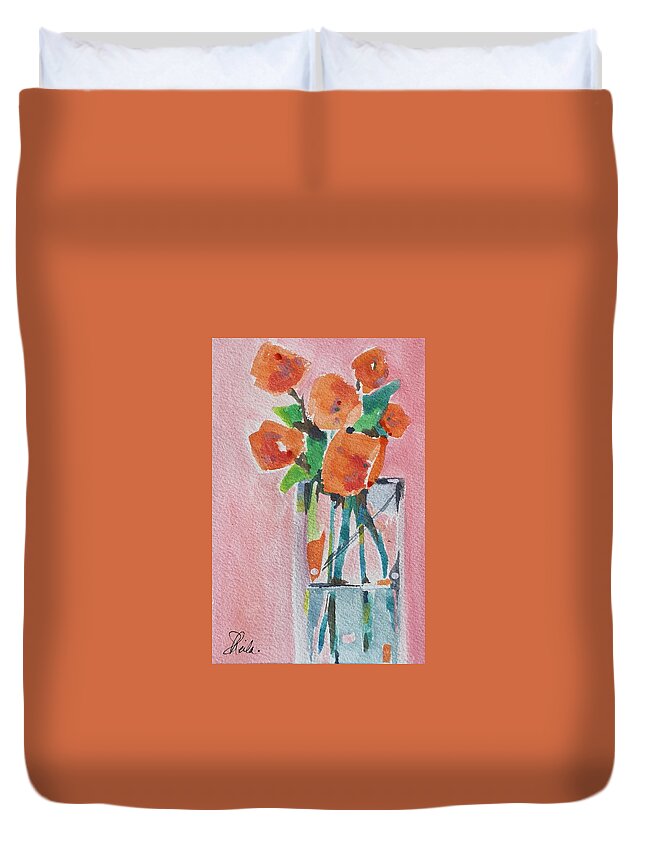 Still Life Duvet Cover featuring the painting Orange Flowers by Sheila Romard