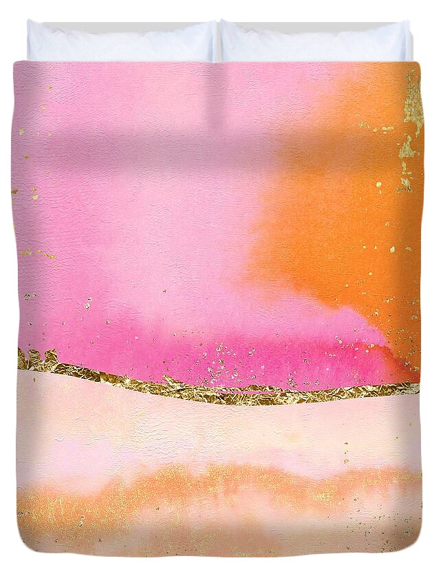 Orange Duvet Cover featuring the painting Orange, Gold And Pink by Modern Art