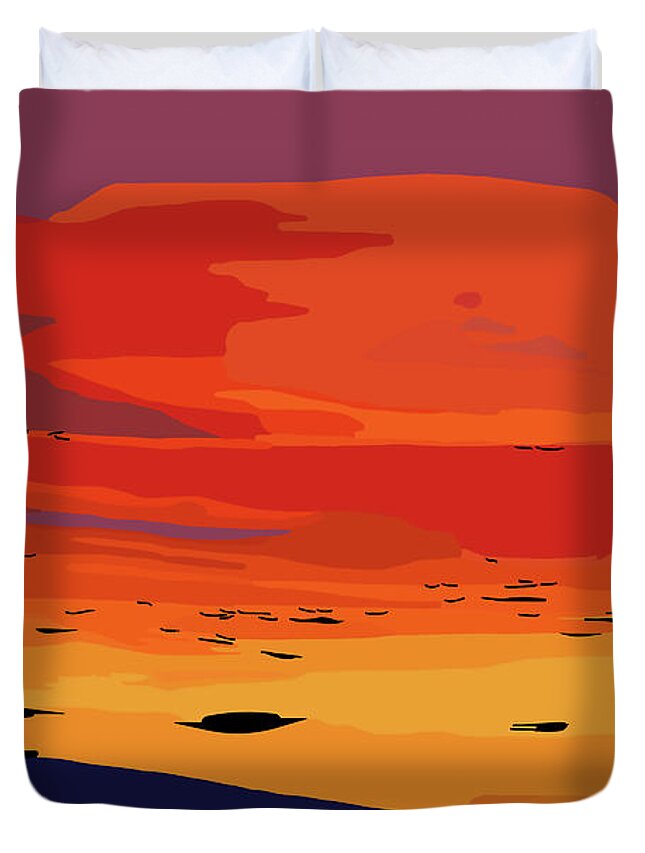 Abstract-sunset Duvet Cover featuring the digital art Orange Hillside Sunset by Kirt Tisdale