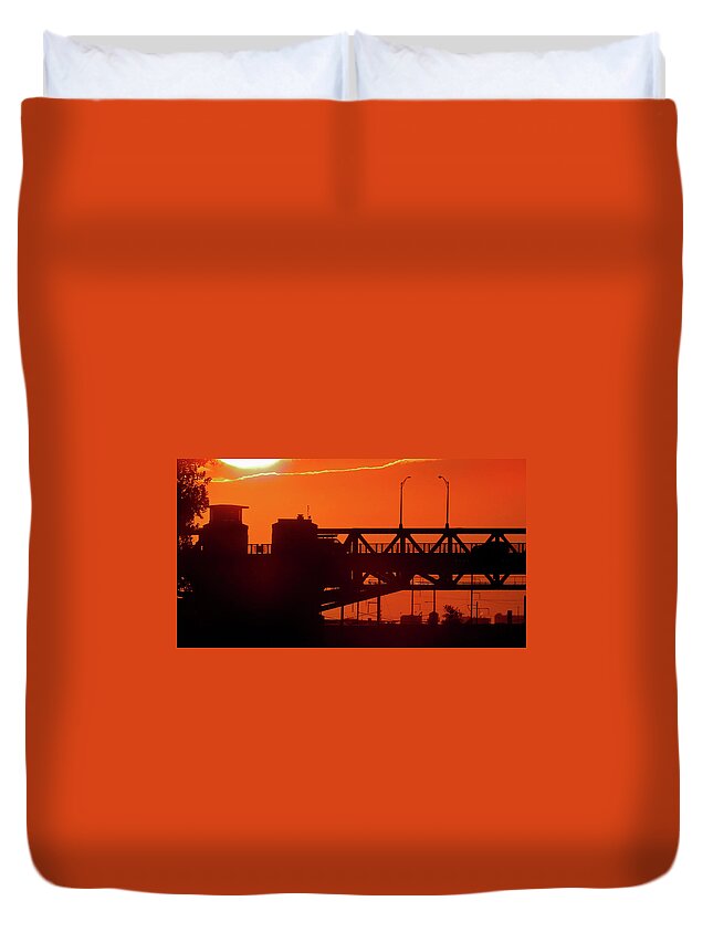 Sky Duvet Cover featuring the photograph Orange Sky in Autumn by Linda Stern