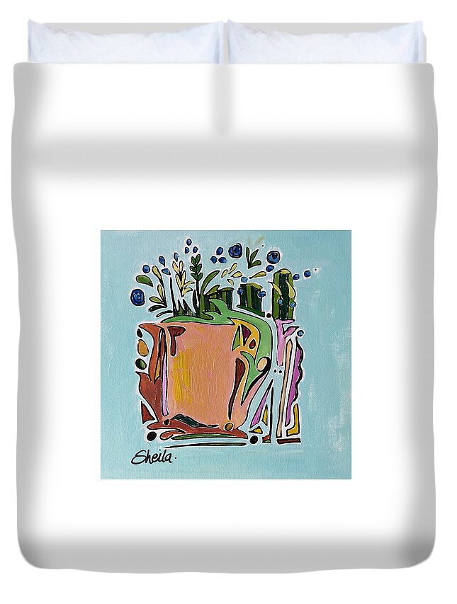Still Life Duvet Cover featuring the painting Orange Vase by Sheila Romard