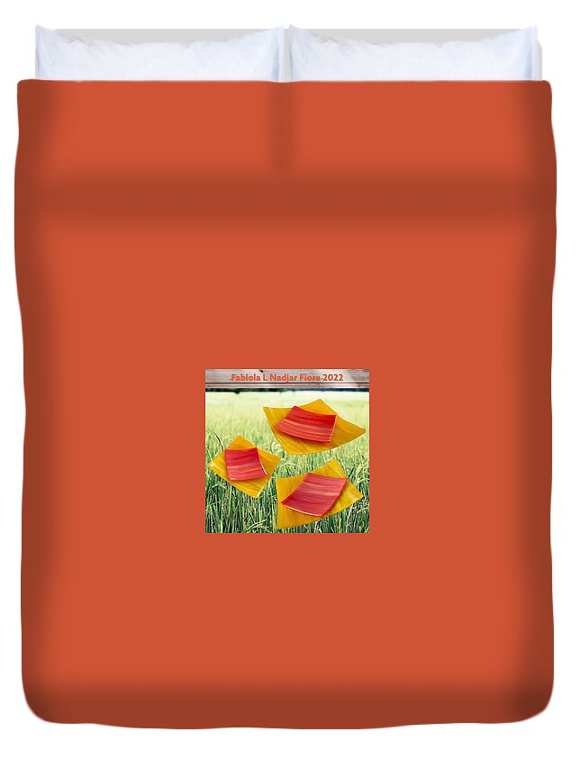 Orange Duvet Cover featuring the photograph Orange Yellow Flying over Grass by Fabiola L Nadjar Fiore