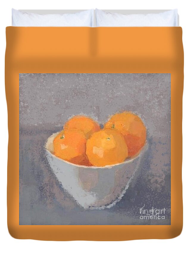 Oranges Duvet Cover featuring the painting Oranges in a bowl by Vesna Antic