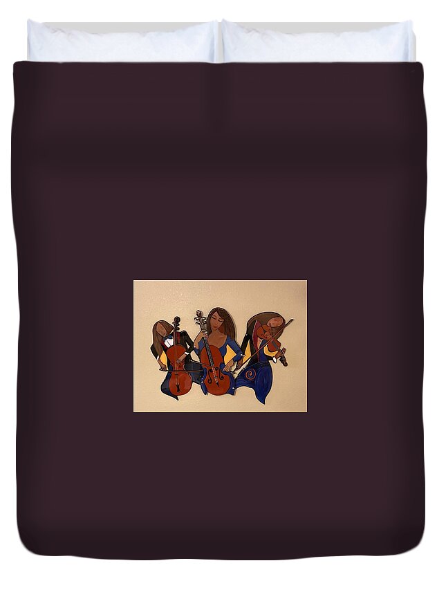 Music Duvet Cover featuring the mixed media Orchestral Trio by Bill Manson