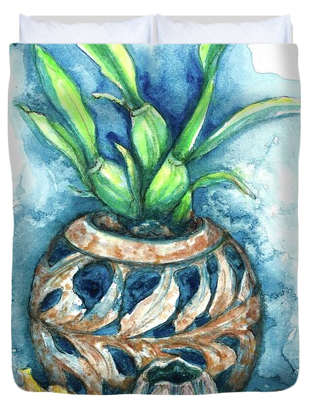 Orchid Duvet Cover featuring the painting Orchid and Barnacle by Ashley Kujan