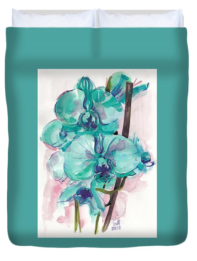 Watercolor Duvet Cover featuring the painting Orchids by George Cret