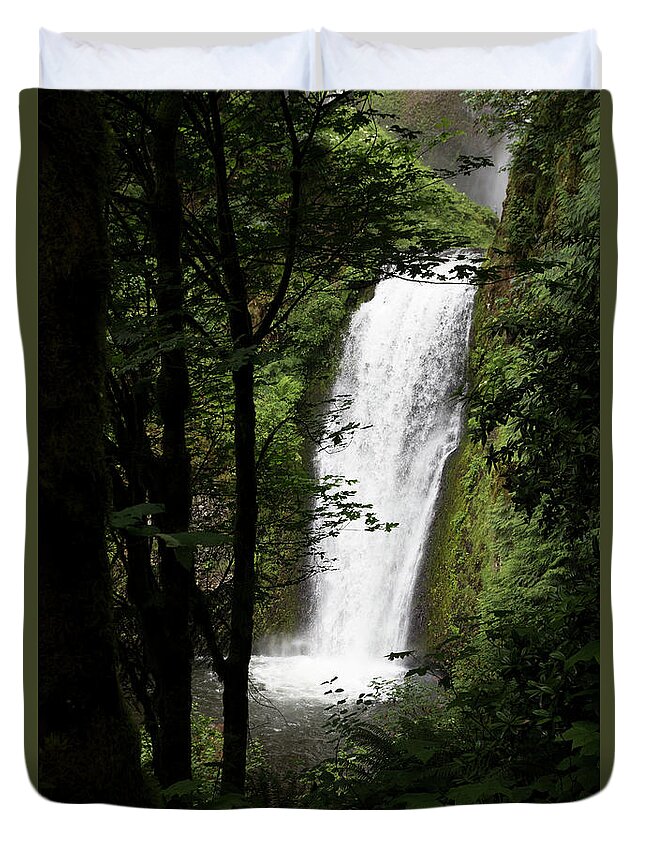 Waterfall Duvet Cover featuring the photograph Oregon Drop by Jim Whitley