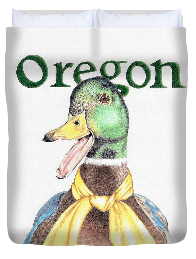 Oregon Duvet Cover featuring the drawing Oregon Duck by Karrie J Butler