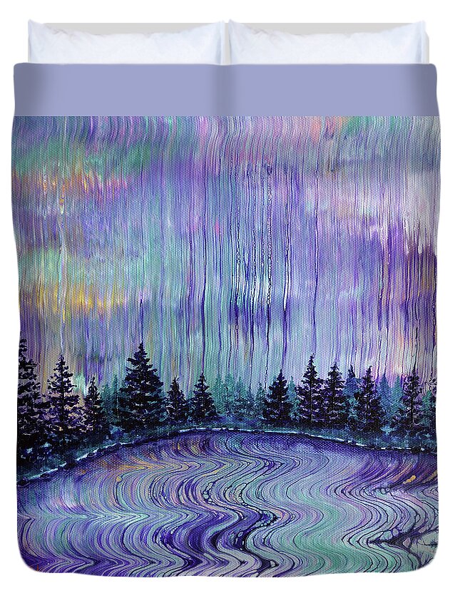 Oregon Duvet Cover featuring the painting Oregon Purple Rain by Laura Iverson