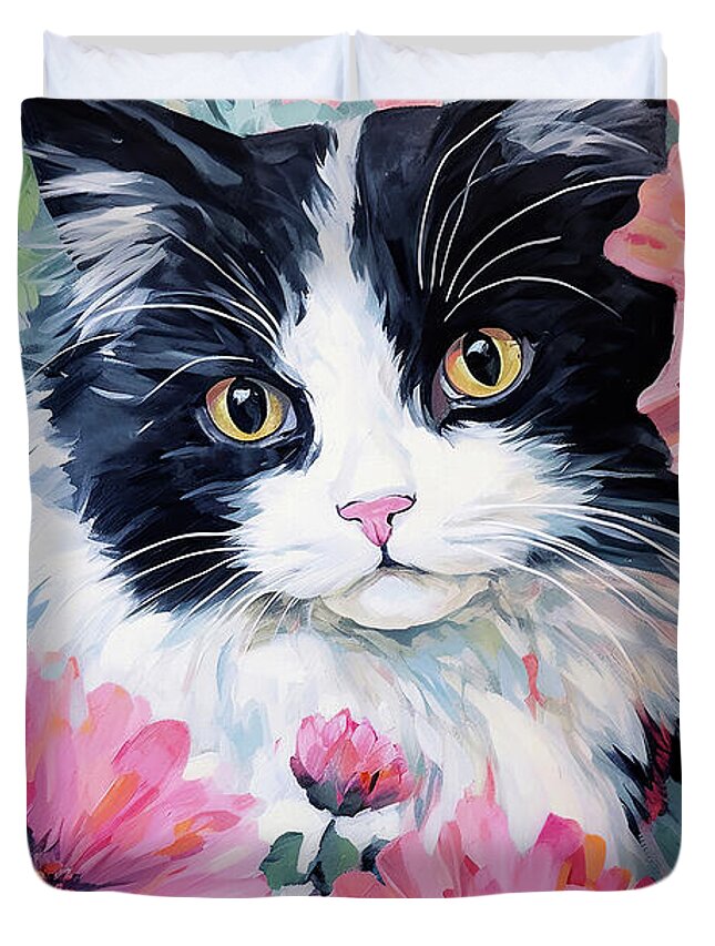 Cats Duvet Cover featuring the painting Sweet Oreo by Tina LeCour