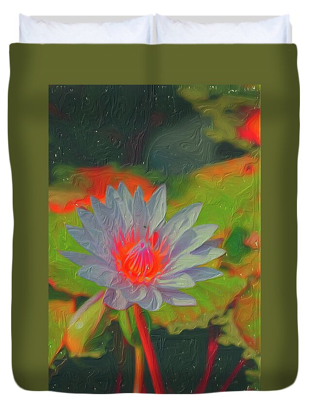 Water Lily Duvet Cover featuring the digital art Ornamental Aquatic Flower by Don Wright