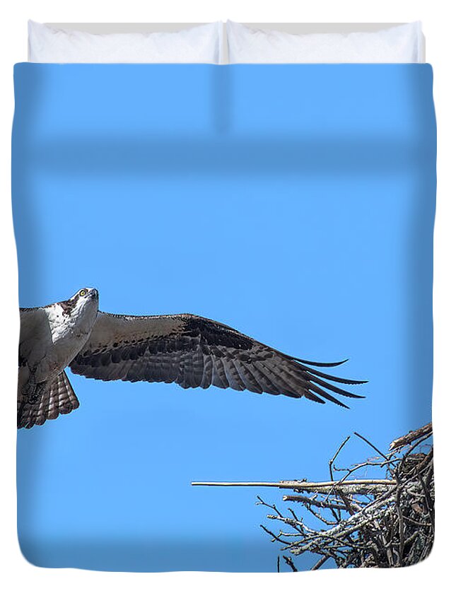 Nature Duvet Cover featuring the photograph Osprey Approaching Nest DRB0281 by Gerry Gantt