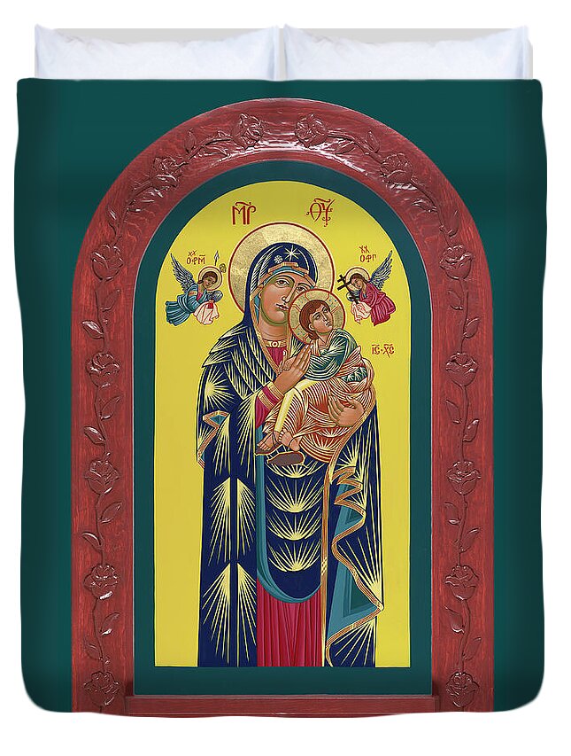 Our Lady Of Perpetual Help Duvet Cover featuring the painting Our Lady of Perpetual Help -Framed by William Hart McNichols
