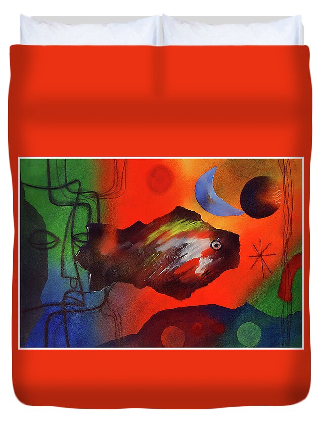 African Duvet Cover featuring the painting Out Of The Deep by Winston Saoli 1950-1995