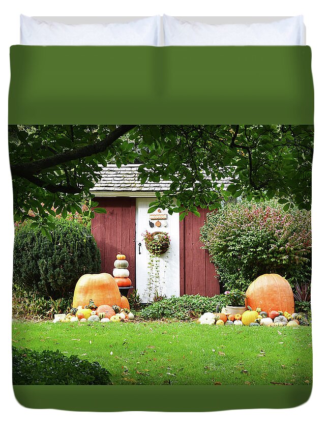 Pumpkin Duvet Cover featuring the photograph Outdoor Autumn Decor by Aimee L Maher ALM GALLERY