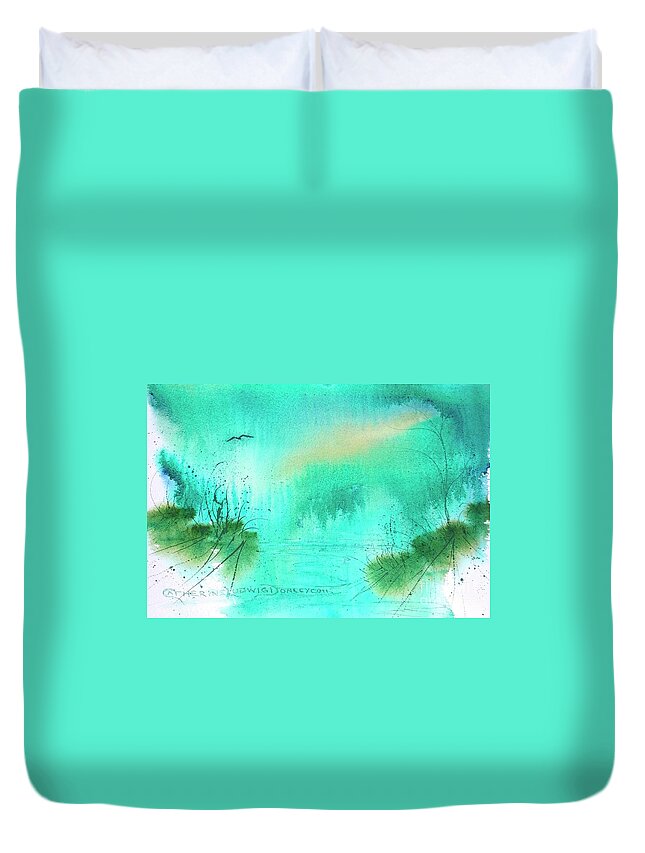 Beach Duvet Cover featuring the painting Misty Morning Abstract -- Watercolor by Catherine Ludwig Donleycott