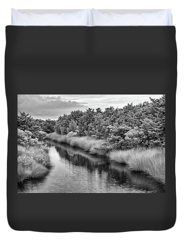 Beach Duvet Cover featuring the photograph Outer Banks Passage to the Atlantic bw by Dan Carmichael
