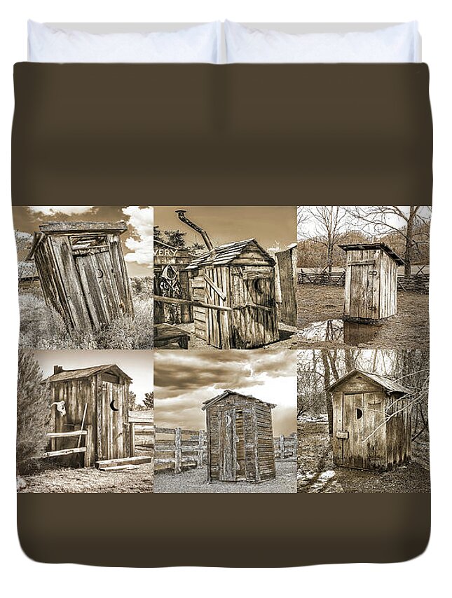 Outhouse Duvet Cover featuring the photograph Outhouse Sepia Panel Horizontal by Don Schimmel