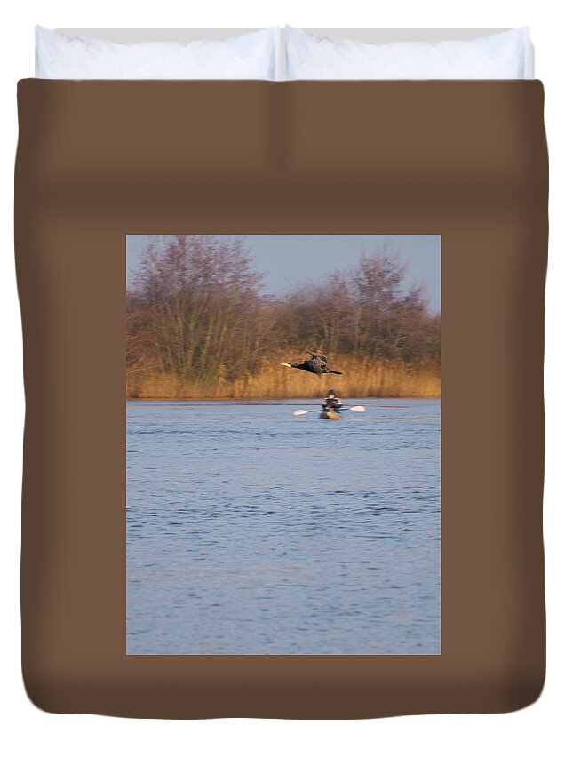 Great-cormorant Duvet Cover featuring the photograph Overflights 20 by Jaroslav Buna