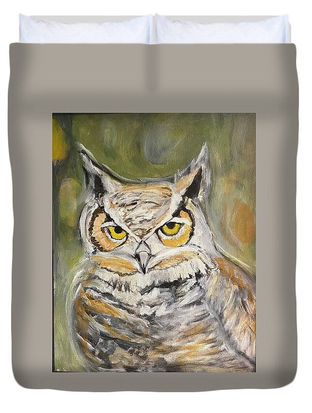 Owl Duvet Cover featuring the painting Owl To You by Denice Palanuk Wilson